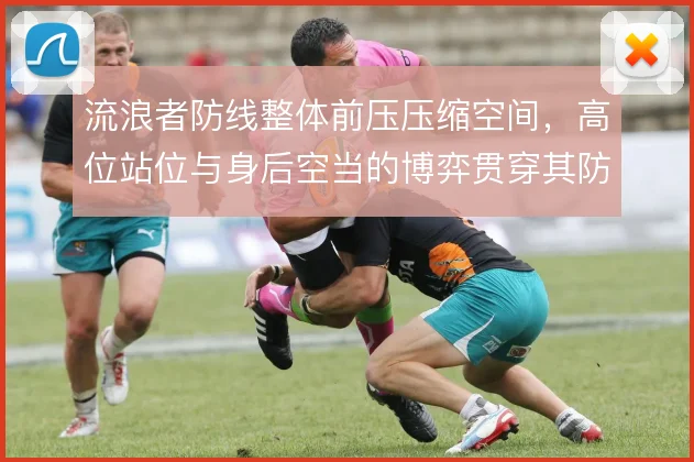 流浪者防线整体前压压缩空间,高位站位与身后空当的博弈贯穿其防守体系